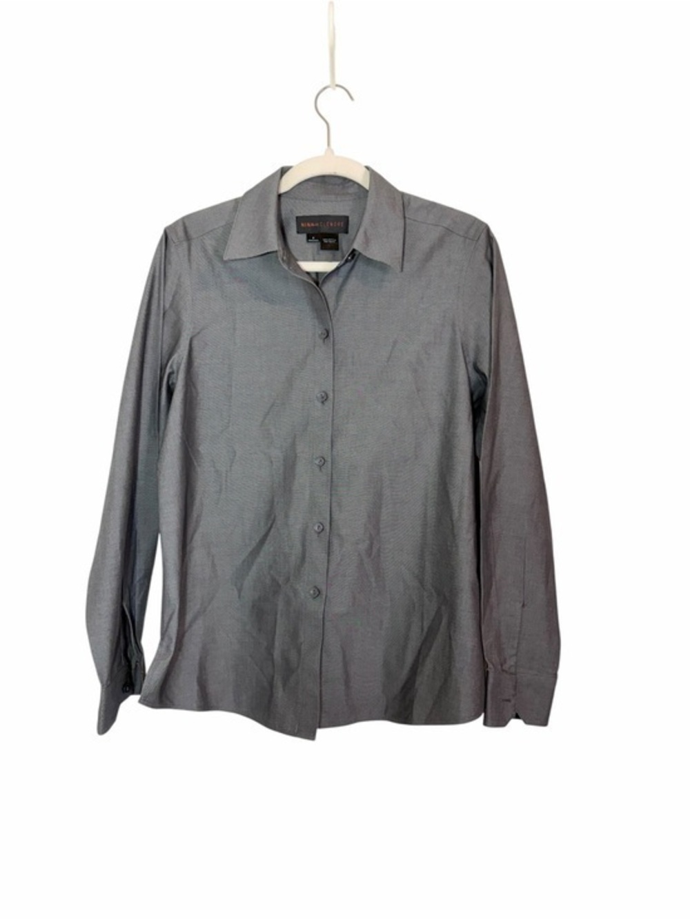 Nina McLemore Gray 100% Cotton Button Front Career Blouse Shirt Size 8
